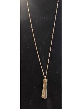 Gold Tone Long Tassel Pendant Necklace 22" Chain + 3.5" Extender 2.25" 10.6g